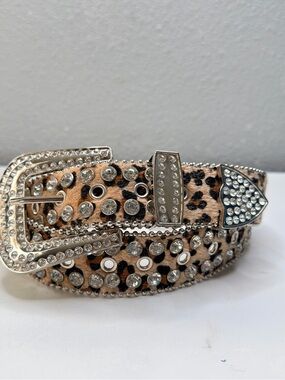 Leopard Print Rhinestone Western Belt - Bling Accent cowgirl
